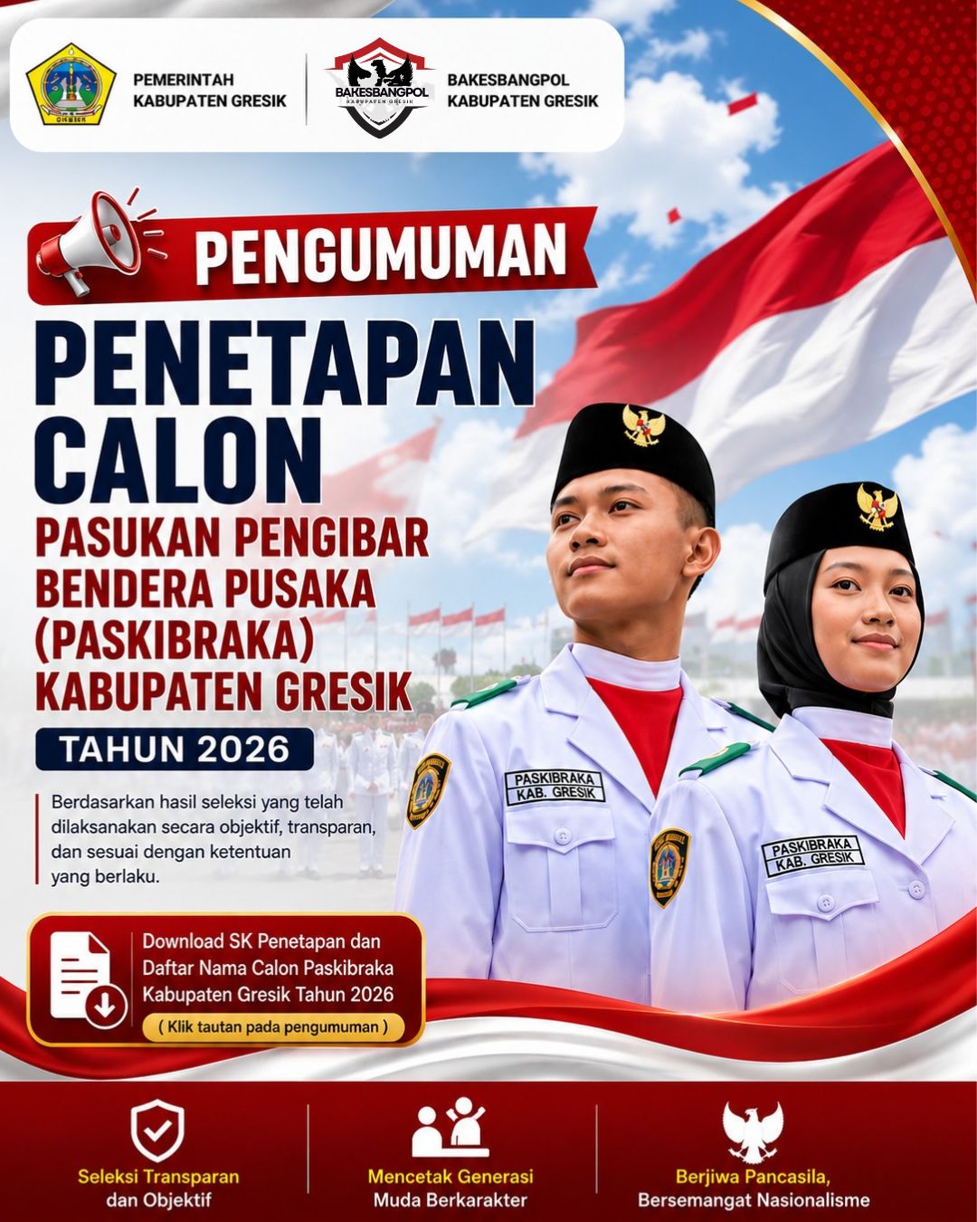 Pengumuman Penetapan Calon Pasukan Pengibar Bendera Pusaka (Paskibraka) Kabupaten Gresik Tahun 2026